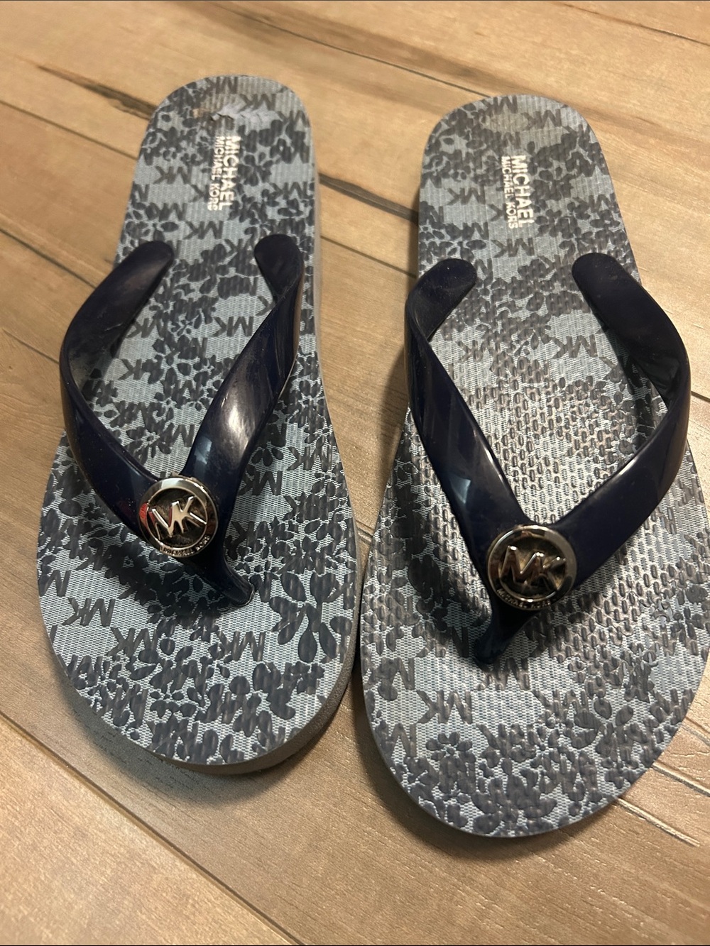Michael Kors Navy Blue Logo Thong Sandals